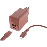 USB-A+C Mini Charger PD (45W) inkl. USB-C Kabel (2m) safari red