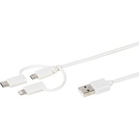 3in1 Micro USB Kabel (1m) mit Lightning und USB Type-C weiß