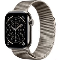 Apple Watch Series 11 (42mm) GPS+5G Smartwatch Titan mit Milanaise Armband natur/natur