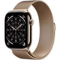 Apple Watch Series 11 (46mm) GPS+5G Smartwatch Titan mit Milanaise Armband S/M gold/gold
